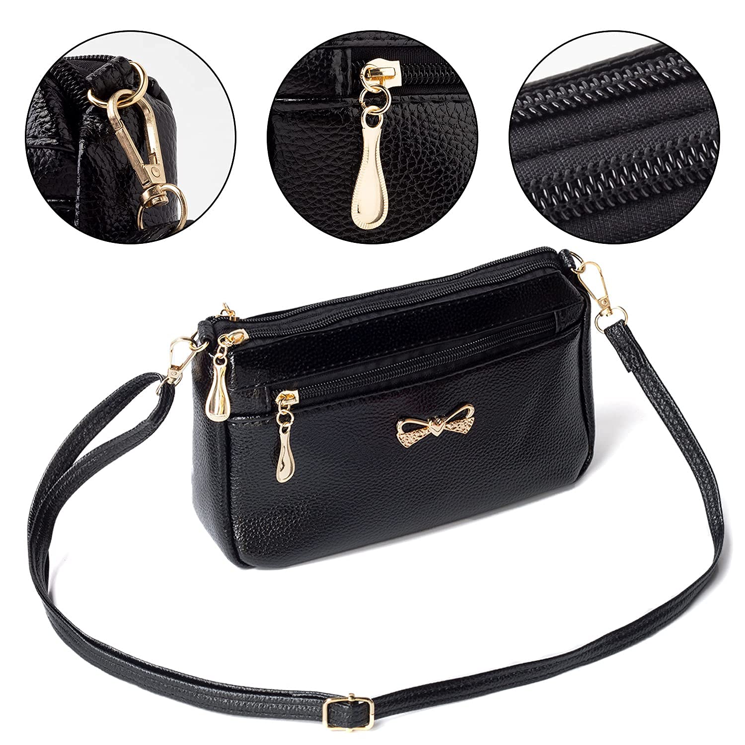 PALAY Small Women's Crossbody Bags Soft PU Leather Wristlet Clutch Shoulder Bag with Zip Pockets Includes Adjustable Shoulder and Wrist Straps (Black) PALAY Small Women's Crossbody Bags Soft PU Leather Wristlet Clutch Shoulder Bag with Zip Pockets Includes Adjustable Shoulder and Wrist Straps (Black)